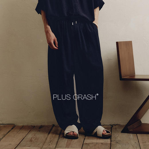 PLUS CRASH夏季松弛感老钱风百搭复古中式垂感抽绳直筒休闲长裤 商品图1