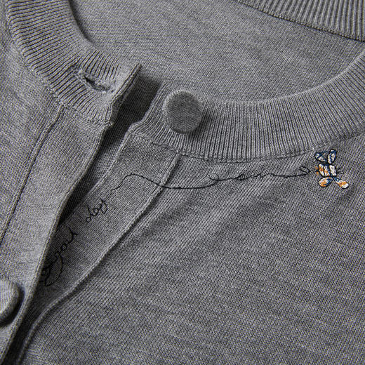 谜底长针织开衫女2025秋季新品简约松弛感圆领百搭毛衫253MZ1318 商品图3