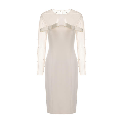 【珍珠光迹】珍珠点缀纱纱拼接蝴蝶结收腰连衣裙 商品图4