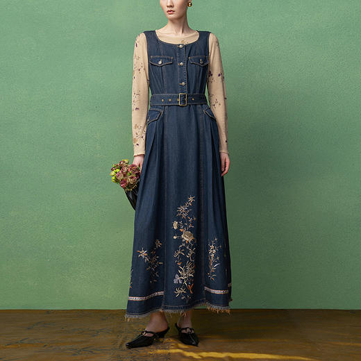 【林栖设计小店】【现货】天丝牛仔连衣裙2025秋季新款无袖时尚长裙女1953126 商品图0