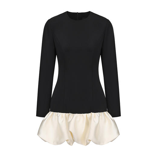 【缪斯圆舞曲】下摆光泽感花苞拼接长袖连衣裙 商品图4