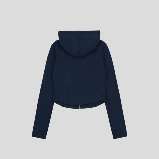 GOODBAI 粗体logo徽章剪影贴布绣连帽紧身短款拉链长袖卫衣 商品图4