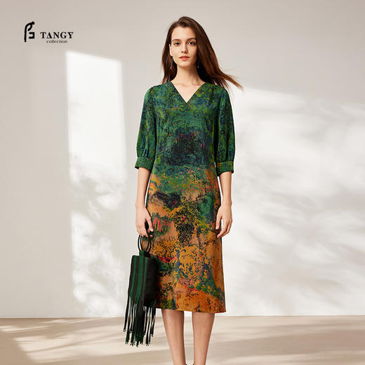 TANGY Collection天意2025秋季新品商场同款女印花连衣裙L253809 商品图0