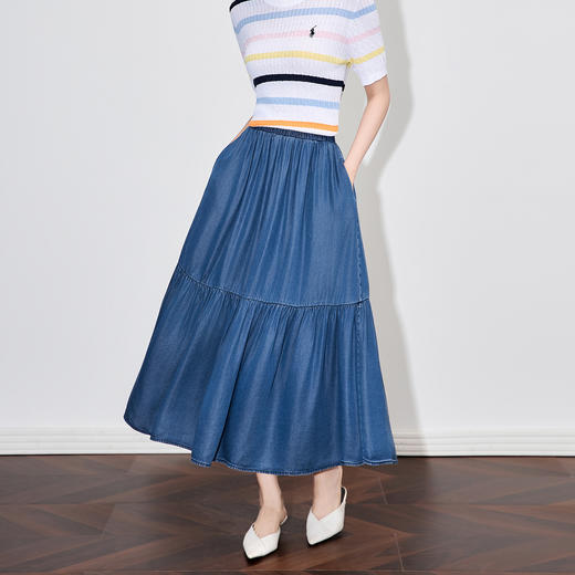 「高货wl」全新升级【铂金会员293/天猫389/差价96】(45820)洛诗琳复古怀旧天丝牛仔半身裙2025夏季拼接设计显瘦长裙 商品图0