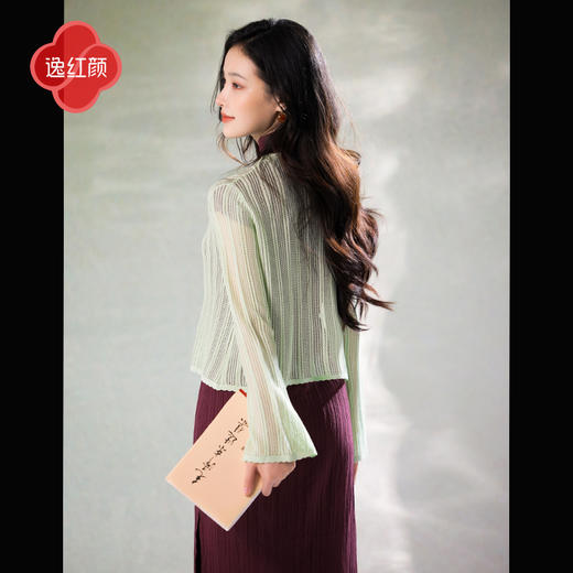 逸红颜倾黎2025夏新款醋酸真丝进口纱针织钩花防晒开衫旗袍外搭女 商品图3