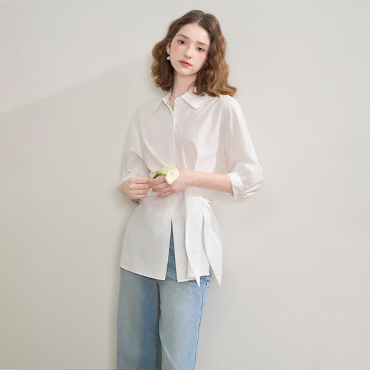 通勤气质白衬衫女夏季设计感系带收腰百搭显瘦衬衣上衣V2551113 商品图4