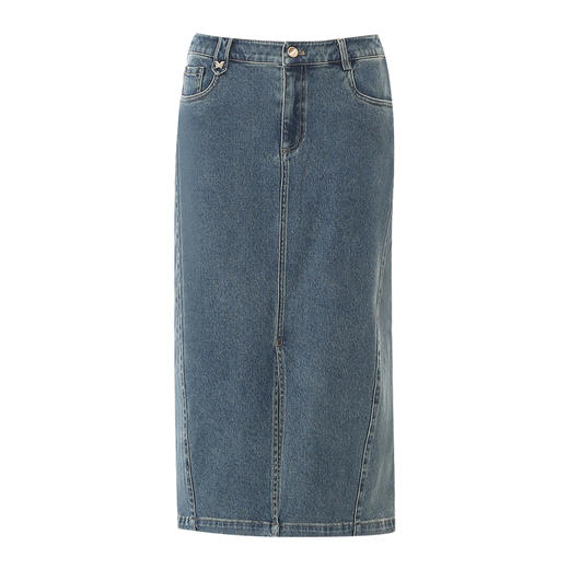 EITIE爱特爱舒适微弹高腰包臀开叉过膝牛仔半身裙2025春季新款A2506517A 商品图5