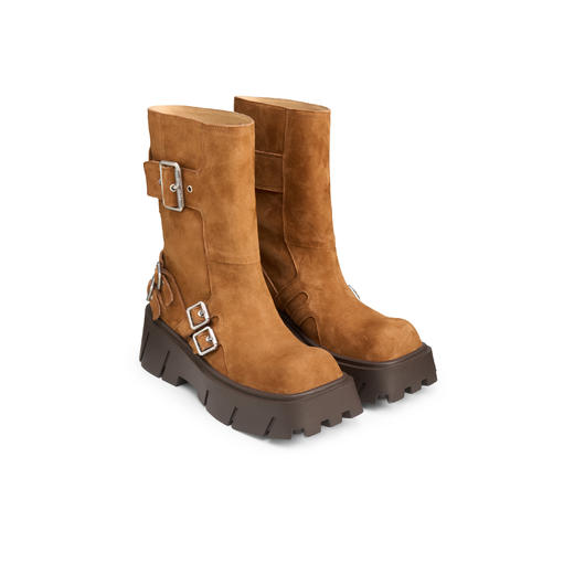 [捡漏价]lost in echo2024秋冬新款棕色方头宽筒厚底机车靴短靴中筒靴子女 商品图0