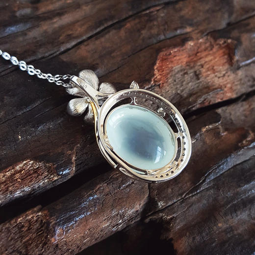 【天然正品】A货翡翠AU750双色金镶钻镶天然细腻白色冰种蛋面翡翠吊坠项链蛋面：16.0*12.0MM（皆取最大值）女士现售价：9880！090725XY01 商品图6