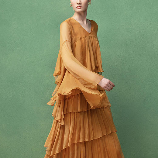 【林栖设计小店】桑蚕丝连衣裙层次感2025秋季新款蛋糕长裙女1953085 商品图1