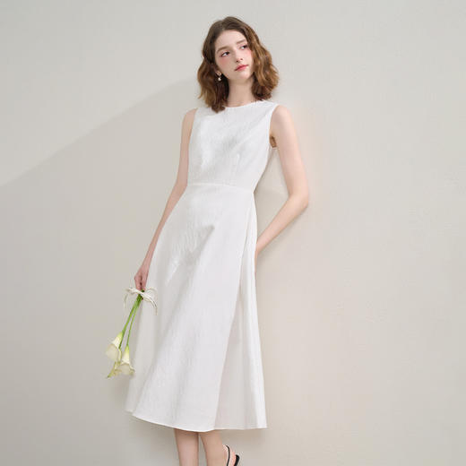 法式优雅肌理感无袖连衣裙女夏季收腰A字气质长裙小白裙V1150751 商品图3