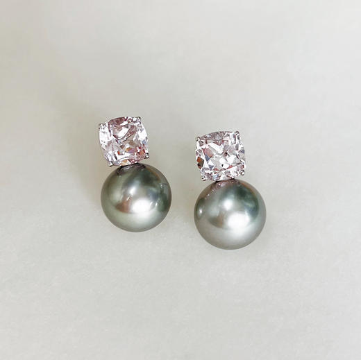 BY EVITA系列 18K镶摩根石和大溪地珍珠 耳钉 商品图1