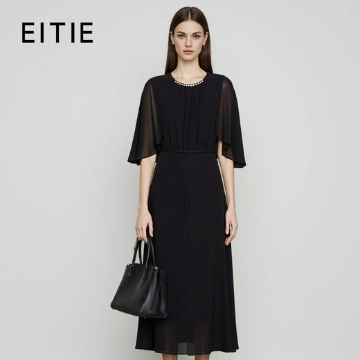 EITIE爱特爱夏季新款时尚洋气网纱拼接收腰压褶连衣裙7807559 商品图1