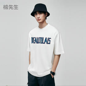 棉仓363801044-宽松落肩印绣花字母T恤