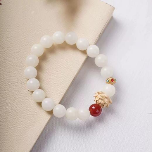 【白菩提红玛瑙莲花手串】敦煌福泽小众白玉菩提男女文玩手串 红玛瑙黄杨木莲花单圈手串 商品图3