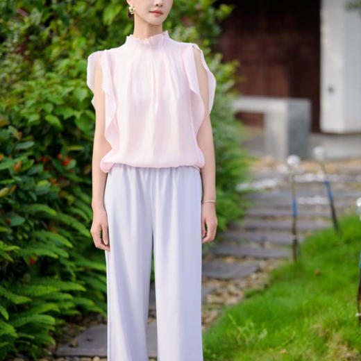 珠光粉天丝花瓣上衣+香芋紫垂垂裤｜清凉舒适，美得像天仙！ 商品图4