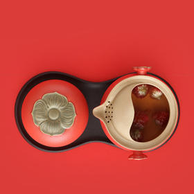 万仟堂（Edenus）旅行茶具 高档快客杯陶瓷套装一壶一杯女性便携包送礼 事事如意A 朱漆釉（升级版）