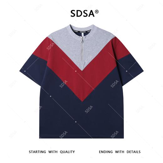 T4161夏季高级感新款男士简约撞色半拉链短袖T恤商务百搭圆领宽松上衣 商品图1