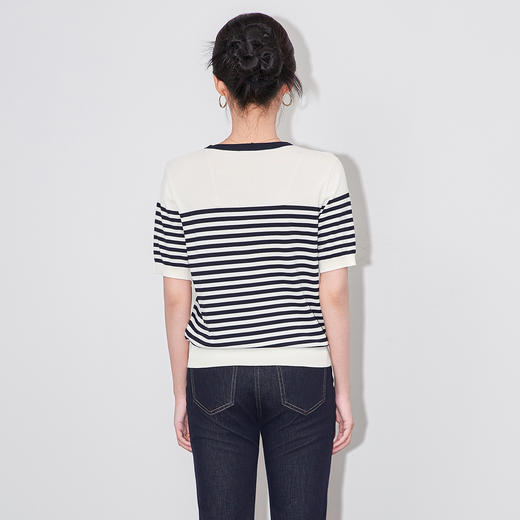 「高货wl」全新升级【铂金会员201/天猫269/差价68】(71035)洛诗琳气质小马刺绣针织T恤2025夏季兰精天丝条纹针织上衣wl71035 商品图2