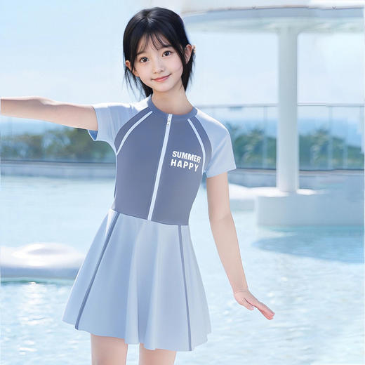 大童泳衣女童连体可爱公主粉裙式时尚平角训练温泉游泳装 商品图2