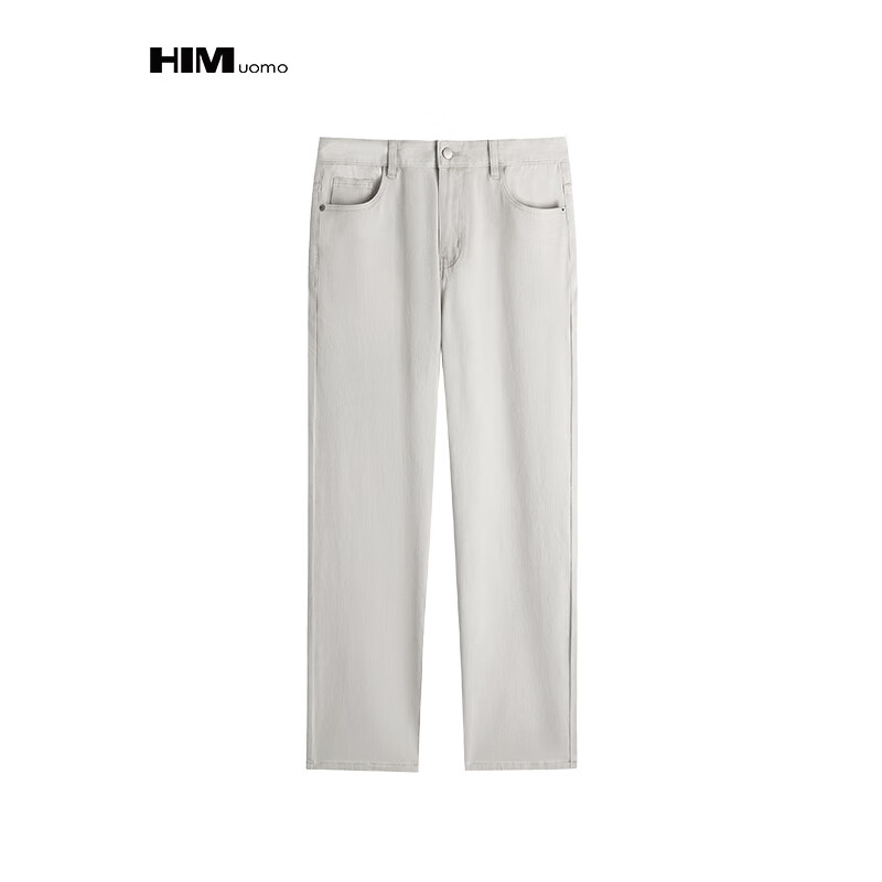 HIM漢崇 潮流做旧洗褪舒适时尚简约休闲浅色直筒牛仔裤 2026春季