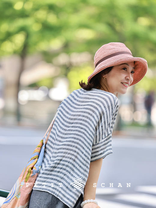 【经典款】PETIT SCHAN小闪 #026 Natural wave++ 浪花儿  进口高端亚麻编织渔夫帽女可折叠便携户外海边防晒遮太阳防紫外线草编帽子 商品图8