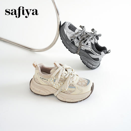 Safiya/索菲娅2025时尚珍珠网面透气增高厚底运动休闲老爹鞋SFD3112125 商品图5