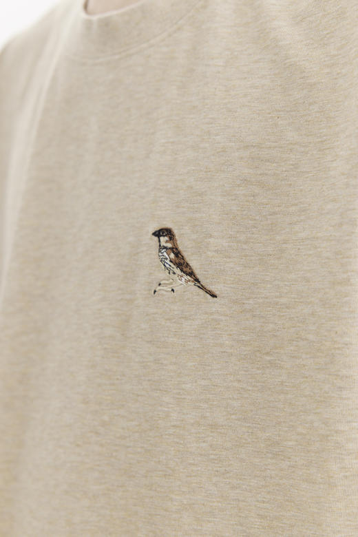 吃茶去chichaqu2025新款全棉圆领短袖T恤复古男女宽松刺绣麻雀 商品图3