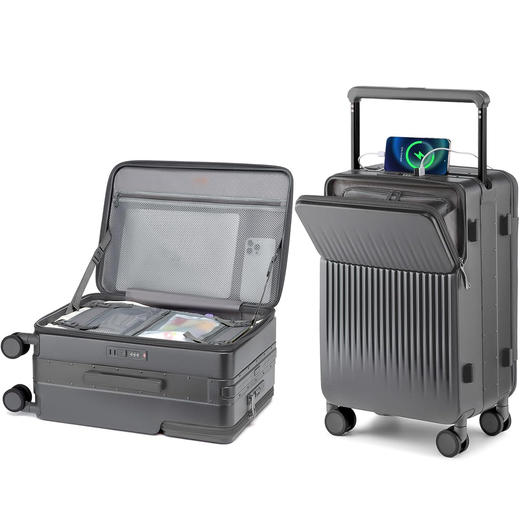 【新款】亚马逊同步上新火爆欧美时尚商务行李箱一半工作一半生活宽拉杆侧开20寸商务登机箱前置开口USB充电 商品图4