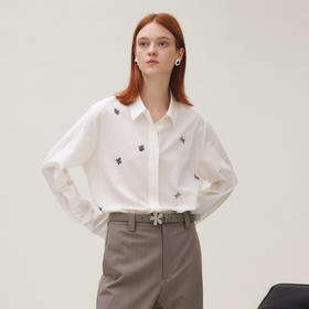 谜底衬衣长袖女2025秋季新品通勤垂顺蜜蜂绣花宽松衬衫253GC1171