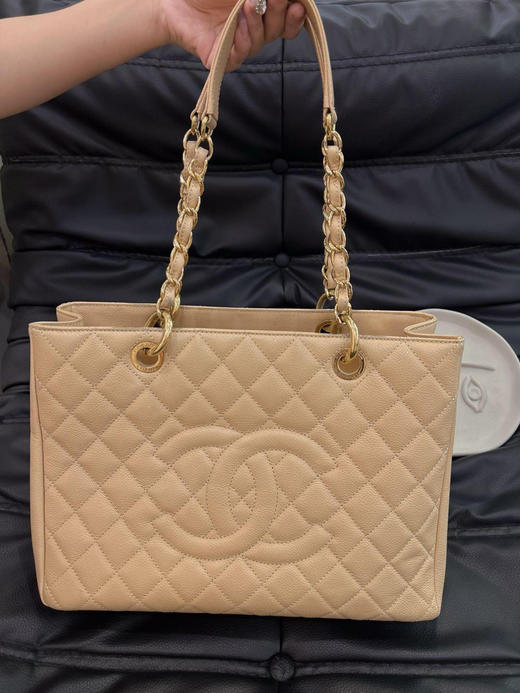 Chanel GST 荔枝纹牛皮 奶茶金 购物袋 商品图0
