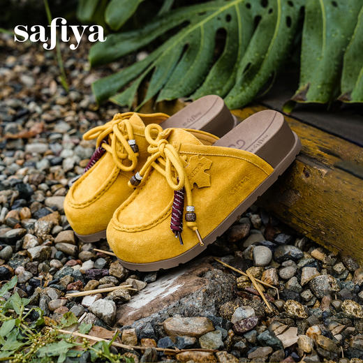 Safiya/索菲娅2025复古枫叶挂绳系带圆头百搭厚底休闲懒人勃肯拖SFD3110072 商品图6