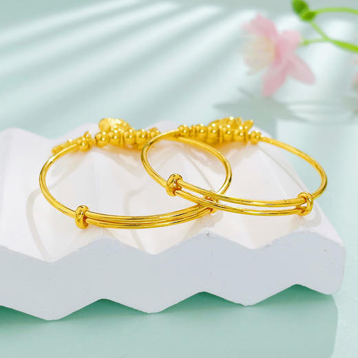 【限时克减150元】足金999.9 #儿童/宝宝 #萌宝岁礼 空心串珠圆管推拉如意福锁开心钥匙吊饰BB镯/对（面宽约3.7-4.1mm）(BPWTZ00004)预售产品下单后不退款不退货不换货不补差价 商品图2