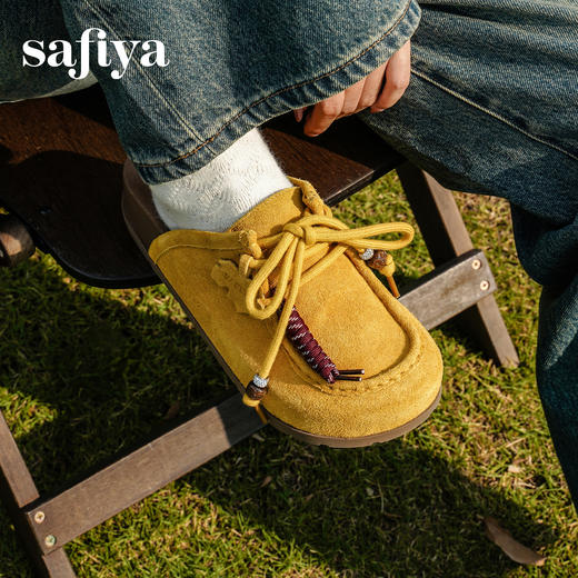 Safiya/索菲娅2025复古枫叶挂绳系带圆头百搭厚底休闲懒人勃肯拖SFD3110072 商品图9