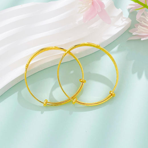 【限时克减150元】足金999.9 #儿童/宝宝 #萌宝岁礼 实心推拉祥云纹福禄如意童镯福字铜钱图案BB镯/对（面宽约5.6-6mm）(BPWTZ00008)预售产品下单后不退款不退货不换货不补差价 商品图1