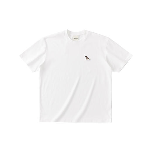 吃茶去chichaqu2025新款全棉圆领短袖T恤复古男女宽松刺绣麻雀 商品图4