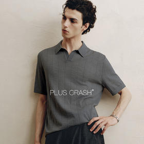 PLUS CRASH夏季海鸥领的开襟设计100%绵羊毛针织纯色短袖Polo衫