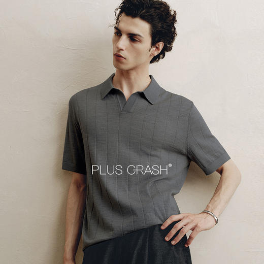 PLUS CRASH夏季海鸥领的开襟设计100%绵羊毛针织纯色短袖Polo衫 商品图0