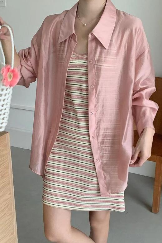 SUMMER & SAGE 粉色条纹吊带防晒套装 20908 商品图3