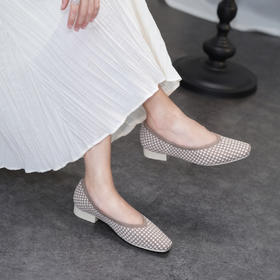 REREJOY 法式方头方跟飞织王妃鞋