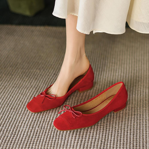 【预售5天】平底晚晚温柔豆豆单鞋女2025船鞋孕妇大码芭蕾舞红色配裙子瓢鞋6617 商品图2
