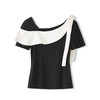 「高货wl」全新升级【铂金会员220/天猫289/差价69】(73604)洛诗琳气质撞色拼接不规则T恤2025夏季修身短袖通勤上衣 商品缩略图4