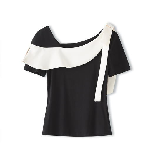 「高货wl」全新升级【铂金会员220/天猫289/差价69】(73604)洛诗琳气质撞色拼接不规则T恤2025夏季修身短袖通勤上衣 商品图4