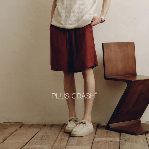 PLUS CRASH港风休闲极简设计轻薄透气亚麻短裤百搭复古夏季五分裤 商品图2