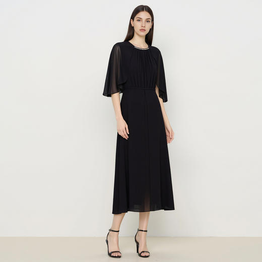 EITIE爱特爱夏季新款时尚洋气网纱拼接收腰压褶连衣裙7807559 商品图6