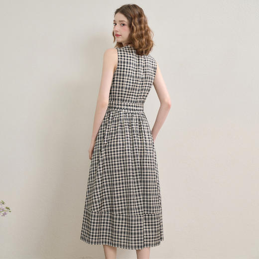 黑白格纹无袖圆领背心裙女夏季收腰大裙摆显瘦气质连衣裙V1350849 商品图4