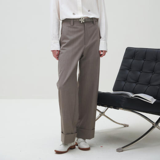 谜底西裤女2025秋季新品通勤风气质羊毛混纺宽松直筒裤253GK1187 商品图0