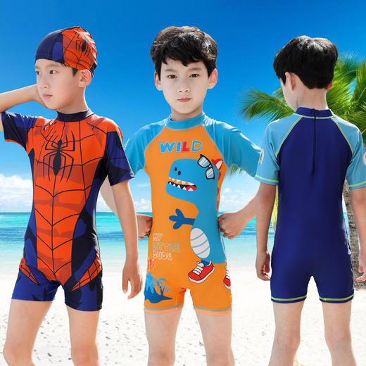 新款儿童卡通泳衣男童连体高弹力中大童游泳衣小童宝宝韩版男孩沙滩服蜘蛛侠泳衣 商品图0