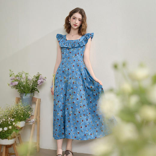 法式浪漫拼接荷叶边飞飞袖连衣裙女夏季两穿收腰显瘦长裙H0051023 商品图2