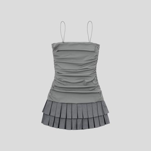 GOODBAI 不规则褶皱拼接百褶裙摆吊带连衣短裙 商品图4